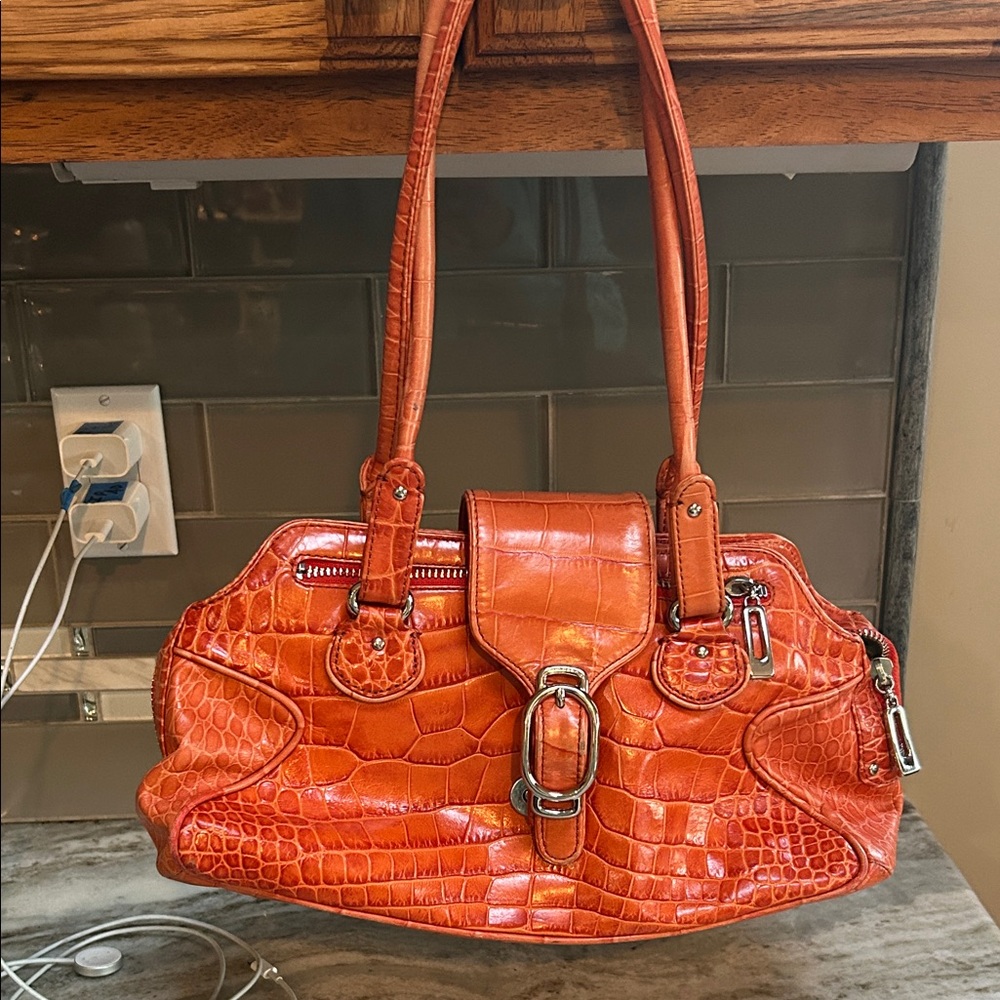 COLE HAAN Trinity Ladies Bag Purse ALEXA CROCO   Crocodile Print ORANGG Satchel